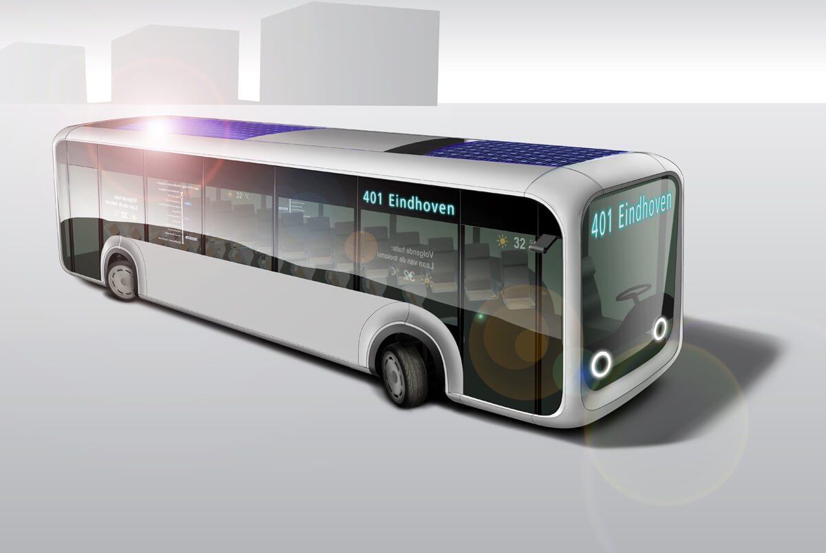 Artist impression autonomous public transport bus of the future in 15 year