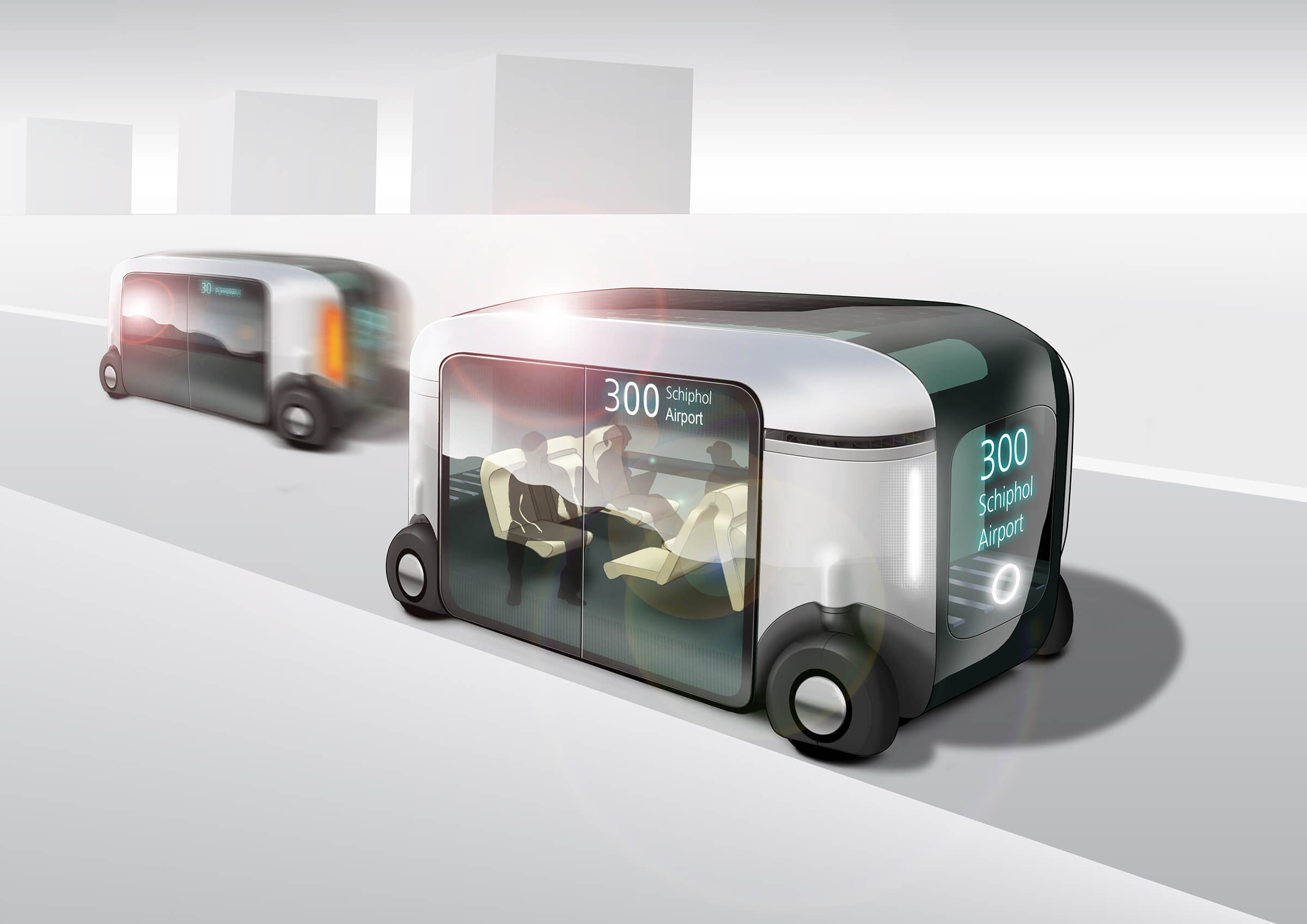 Artist impression autonomous public transport bus of the future