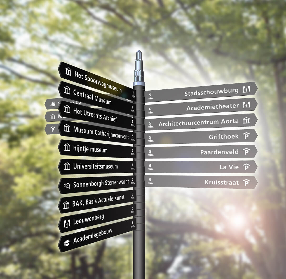 Wayfinding Utrecht handwijzer render